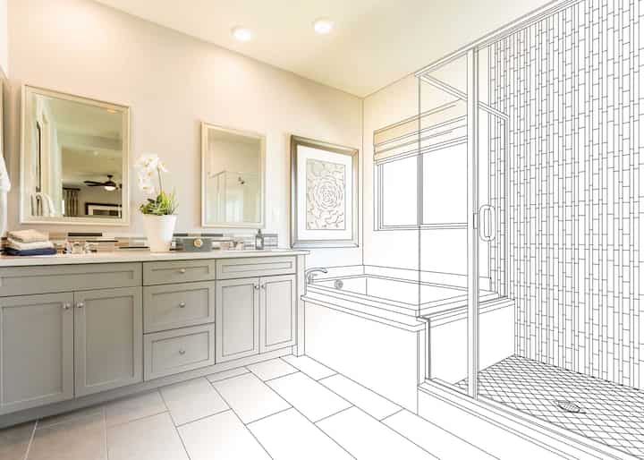Blueprints show to potential of a bathroom remodeling job in a Bloomington, IL home.