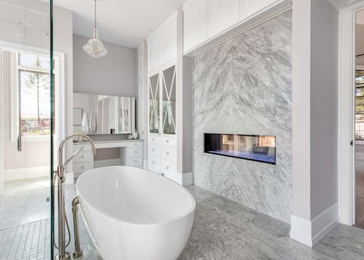 Bathroom tile adds a classic look to this Bloomington, IL bathroom.